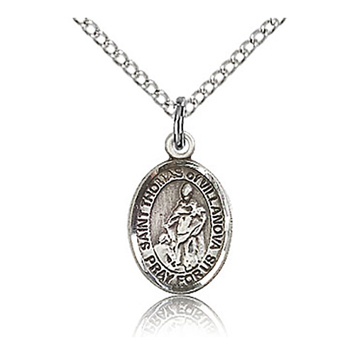 Sterling Silver 1/2in St Thomas of Villanova Charm & 18in Chain