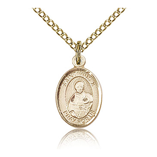 Gold Filled 1/2in St Pius X Charm & 18in Chain