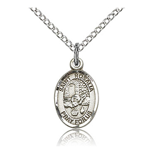 Sterling Silver 1/2in St Rosalia Charm & 18in Chain