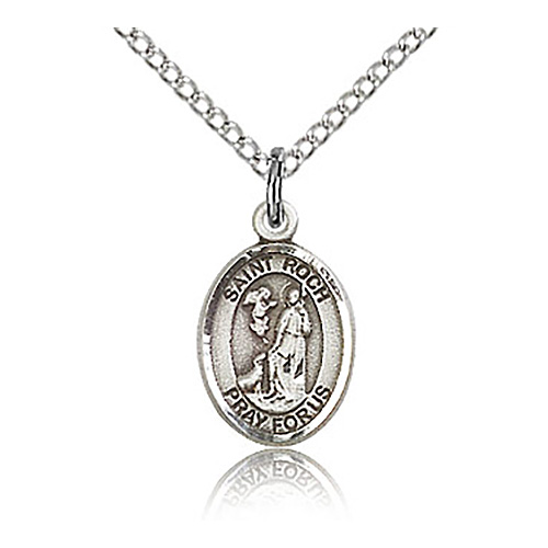 Sterling Silver 1/2in St Roch Charm & 18in Chain