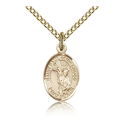 Gold Filled 1/2in St Paul of the Cross Charm & 18in Chain