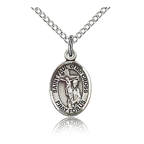 Sterling Silver 1/2in St Paul of the Cross Charm & 18in Chain
