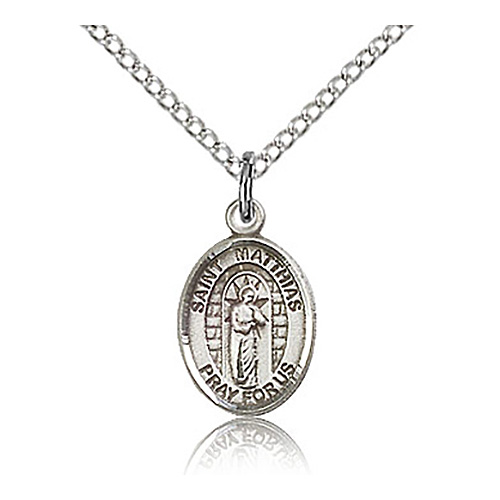 Sterling Silver 1/2in St Matthias Charm & 18in Chain