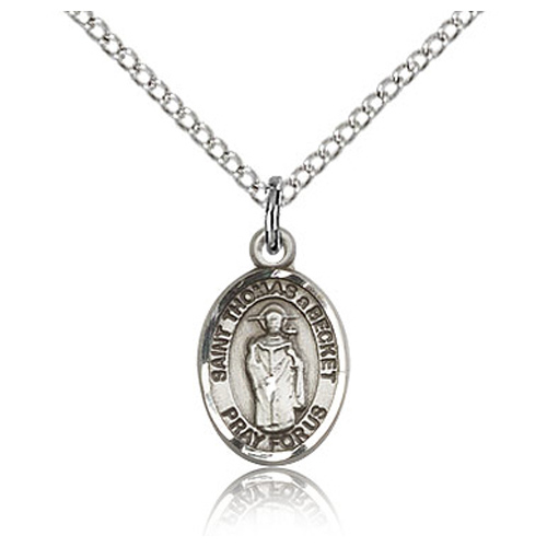 Sterling Silver 1/2in St Thomas A Becket Charm & 18in Chain