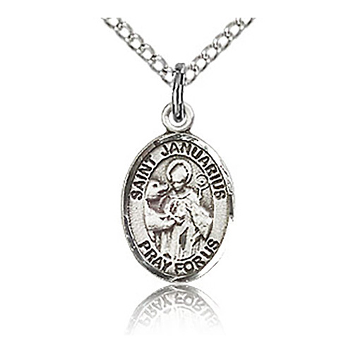 Sterling Silver 1/2in St Januarius Charm & 18in Chain