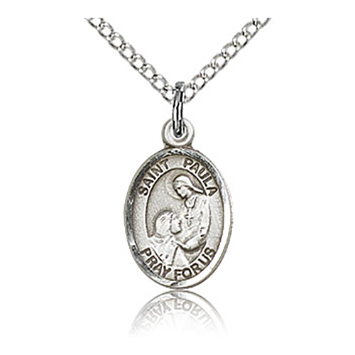 Sterling Silver 1/2in St Paula Charm & 18in Chain