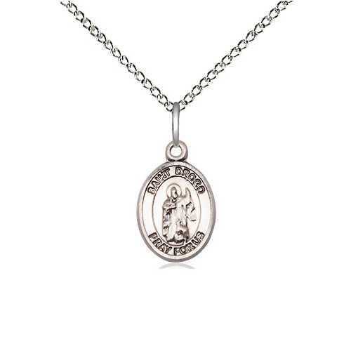 Sterling Silver 1/2in St Drogo Charm & 18in Chain