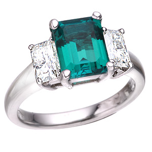 3.43 CT TW Created Emerald and Moissanite Ring
