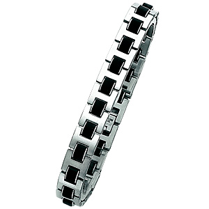 Stainless Steel Bracelet with H-Shape Links and Rubber