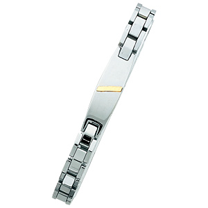 Stainless Steel ID Bracelet with 18K Gold Bar Accent