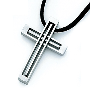 Stainless Steel Cross with Cut-out Design and Cord