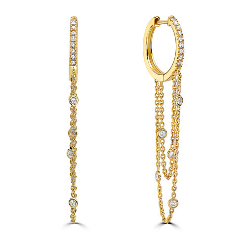 14k Yellow Gold .82 ct Diamond Chain Bezel Station Hoop Earrings