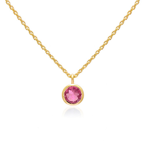 14k Rose Gold .43 ct Pink Sapphire Solitaire Bezel Necklace