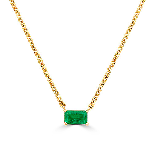 14k Yellow Gold .34 ct Emerad-cut Emerald Solitaire Necklace