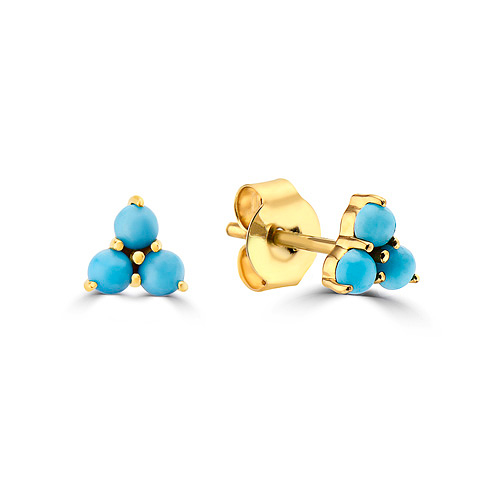 14k Yellow Gold .38 ct tw Turquoise Cluster Post Earrings