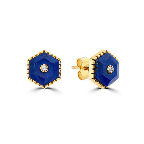 14k White Gold 3.8 ct tw Lapis Lazuli Stud Earrings With Diamond Accents
