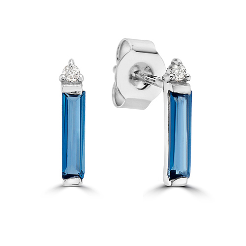 18k White Gold .74 ct tw Emerald-cut Blue Topaz Stud Earrings With Diamonds