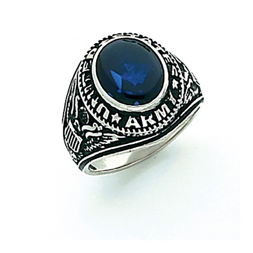 Sterling Silver U.S. Army Ring with Blue Stone