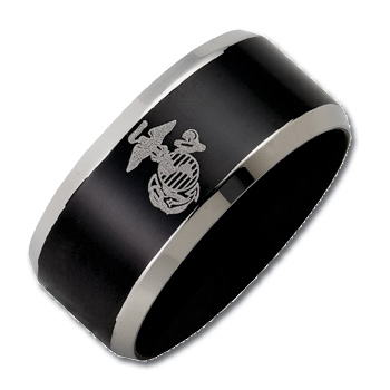 Stainless Steel 10mm Two-Tone US Marine Corps Ring