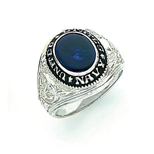 Sterling Silver U.S. Navy Ring with Blue Stone