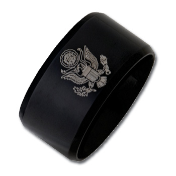 Stainless Steel 12mm Beveled Army Ring with Black Finish