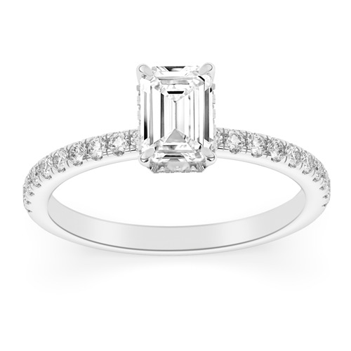 1.36 ct tw Emerald-cut Lab Grown Diamond Crown Engagement Ring F / VS1 in 14k White Gold
