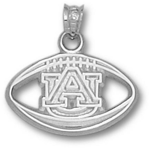 Sterling Silver 1/2in Auburn Tigers Football Pendant