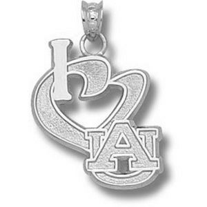 Auburn Tigers 3/4in Sterling Silver I Love AU Pendant