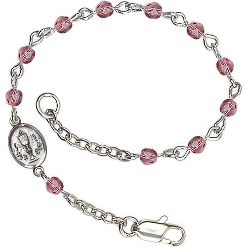 Silver-plated Brass Kids' First Communion Amethyst Crystal Bracelet