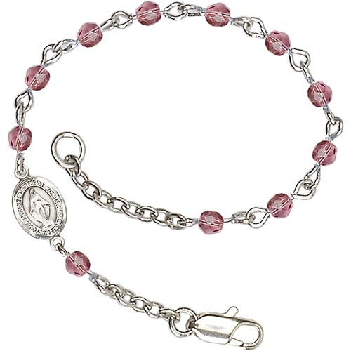 Silver-plated Brass Kids' Miraculous Medal Amethyst Crystal Bracelet