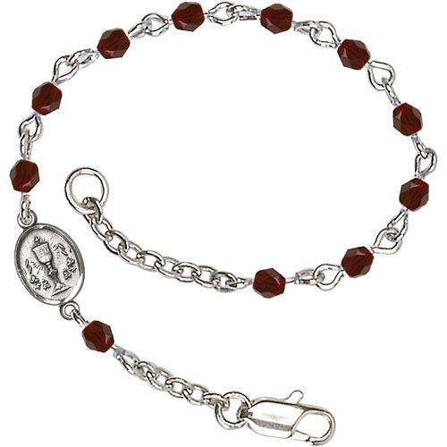 Silver-plated Brass Kids' First Communion Garnet Crystal Bracelet