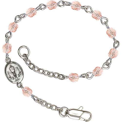 Silver-plated Brass Kids' First Communion Pink Crystal Bracelet