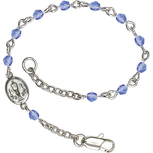 Silver-plated Brass Kids' First Communion Sapphire Crystal Bracelet