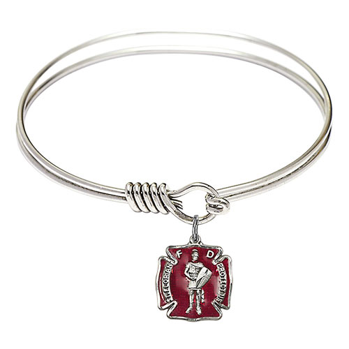 Sterling Silver Red St Florian Charm on 6 1/4in Brass Bangle Bracelet