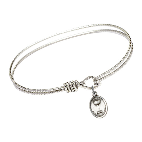 Sterling Silver Holy Communion Charm on 7 1/4in Brass Bangle Bracelet