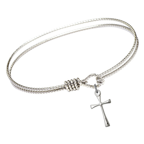 Sterling Silver Maltese Cross Charm on 7 1/4in Brass Bangle Bracelet