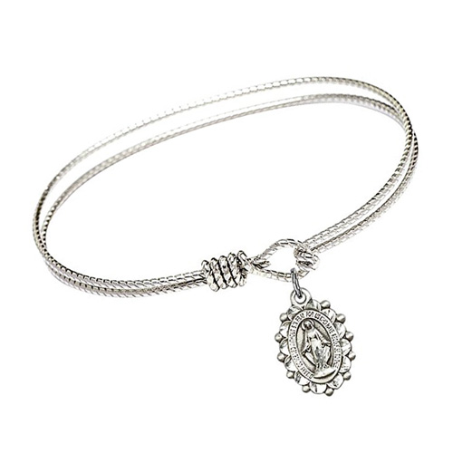 Miraculous Medal Charm on 7 1/4in Brass Bangle Bracelet
