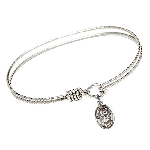 Sterling Silver St Christopher Charm on 7 1/4in Brass Bangle Bracelet