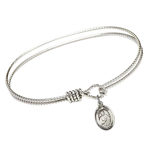 Sterling Silver St Jude Charm on 7 1/4in Brass Bangle Bracelet