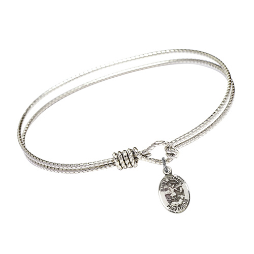 Sterling Silver St Michael Charm on 7 1/4in Brass Bangle Bracelet