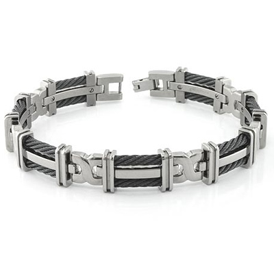 Edward Mirell 8.5in Titanium Bracelet with Double Black Cable