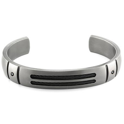 Titanium Black Diamond Cuff Bracelet with Double Black Cable