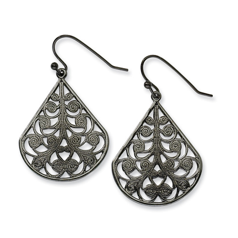 Black-plated Filigree Dangle Earrings
