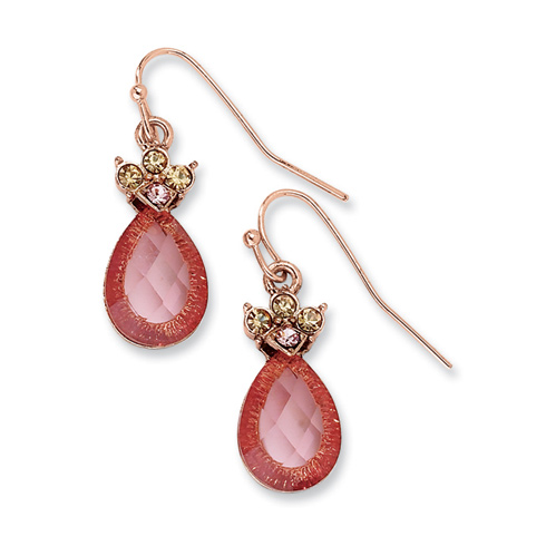 Rose-tone Rose and Light Colorado Crystal Teardrop Earrings