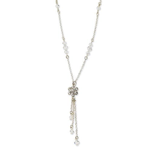 Silver-tone Crystal Flower Y Drop 16in Necklace