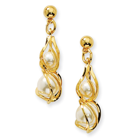 Gold-tone Swirled Cultura Glass Pearl Post Earrings