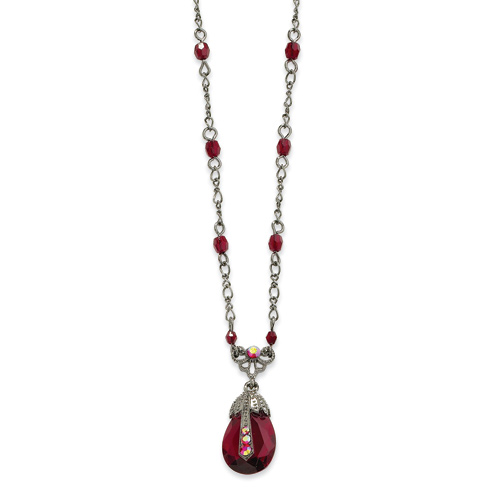 Black-plated Red Aurora Borealis Crystal 16in Necklace