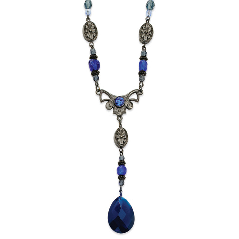 Black-plated Light and Dark Blue Crystal 23in Y Necklace BF447