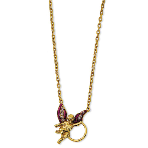Gold-tone Purple Enamel Crystal Angel Eyeglass Holder 28in Necklace