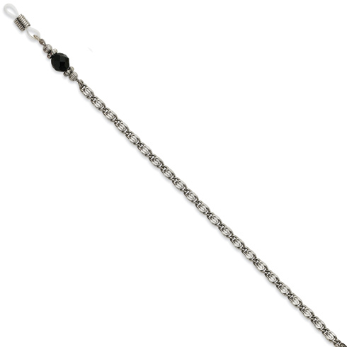 Black Crystal Bead Eyeglass Holder Silver-tone Chain 30in